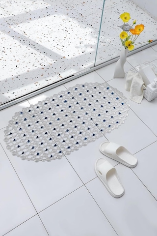 Efe Mark Eko Serisi Banyo - Küvet İçi Kaydırmaz Vantuzlu Oluklu Oval Paspas 63 X 34 Cm, Mavi Çok Renkli