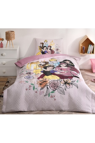 Özdilek Princess Rose Tek Kişilik Disney Lisanslı Lastikli Fitted Çarşaf Kapitone Çocuk Nevresim Tak