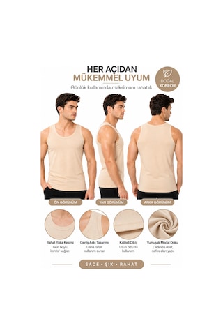 Westicgiyim 2'li Paket Erkek Ten Rengi Modal Atlet Pamuklu Esnek Nefes Alan Yumuşak Günlük İç Giyim S M L Xl 2xl Bej