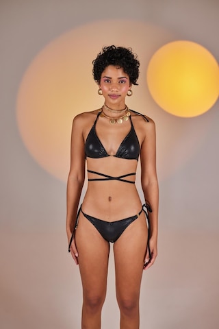 Holly Lolly Özel Yapım Parlak Kumaşlı H Aksesuarlı V Kesim Ivory Bikini Altı Siyah