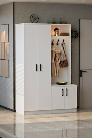 Grove 4 Kapaklı Askılıklı Ayakkabılık Dolabı Portmanto Beyaz