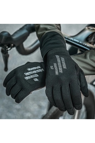 Rockbros S338 Erkek Bisiklet Eldiveni Yol Bisikleti Dokunmatik Ekran Tam Parmak Örme Eldivenler - M