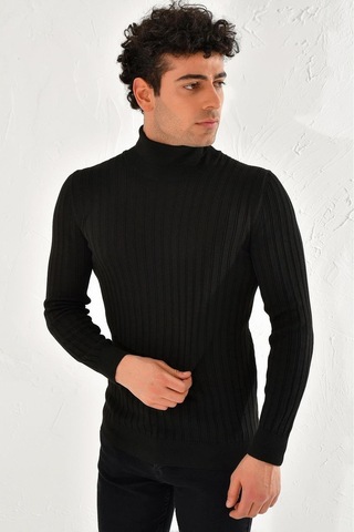 Efor Tr 813 Slim Fit Siyah Balıkçı Triko Siyah