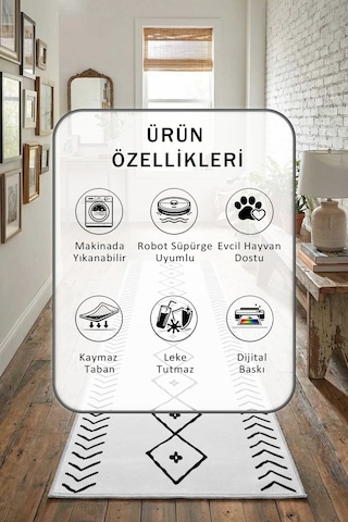 İskandinav Beyaz Syh Yıkanabilir Yolluk