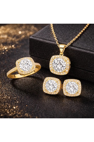 Gümüş Gold Kare Montür Kadın Set Çok Renkli