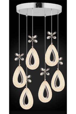 Damla 6 Lı Gümüş 3 Renk Ledli Kumandalı Modern Sarkıt Led Avize