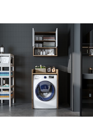 Çamaşır-kurutma Makinesi Dolabı+ Üst Dolabı, Banyo Dlp 65 Cm Atlantik Çam - Beyaz