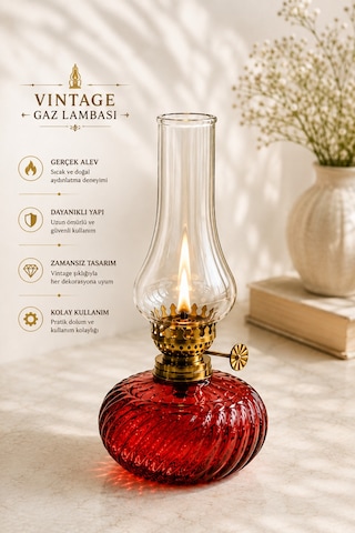 Vintage Gaz Lambası Kırmızı Dekoratif Yağ Lambası Klasik Tasarım Şık Aydınlatma Vintage Gaz Lambası Kırmızı Dekoratif Yağ Lambası Klasik Tasarım Şık Aydınlatma