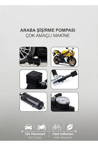 Volemi Vm-724 Araç Şişirme Pompası / Motor-top-bisiklet-motorsiklet Çok Amaçlı Hava Kompresörü 12v G
