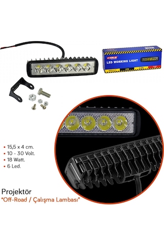 Carub 10-30v Projektör 6 Led Smd 18w 15.5x4 Cm Br3056351
