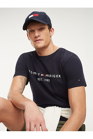 Tommy Hilfiger Erkek Logo Yazı Nakışlı T-shirt Siyah