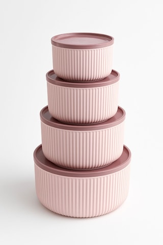 4'lü Yuvarlak Saklama Kabı Seti Pembe 2.5l 1.5l 0.80l 0.45l Mikrodalga Ve Dondurucu Uyumlu Pembe