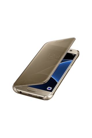 Samsung Galaxy S7 G930 Uyumlu Clear View Cover Akllı Kılıf Gold