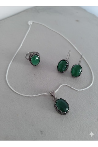 Yeşim Taşlı Gümüş Set Bronz
