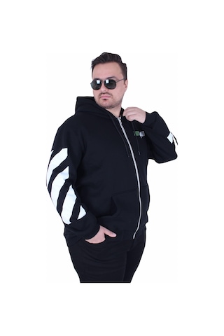 Moc Grande Mocgrande Büyük Beden Kapüşonlu Fermuarlı 3ip Sweat Mg 25718 Sıyah Siyah