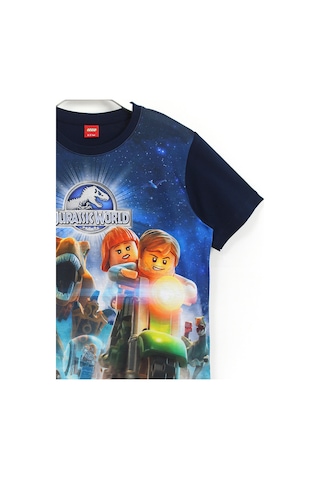 Dinazorlu Lego Jurassic World Oyun 3D Baskılı Kısa Kollu Yazlık Erkek Çocuk Tişört Lacivert