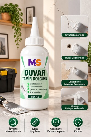 2 Adet Hazır Duvar Tamir Dolgusu Beyaz 220 Gr Macunu Zemin Alçı Sıva Çatlak Boşluk Onarıcı Giderici 1 Adet
