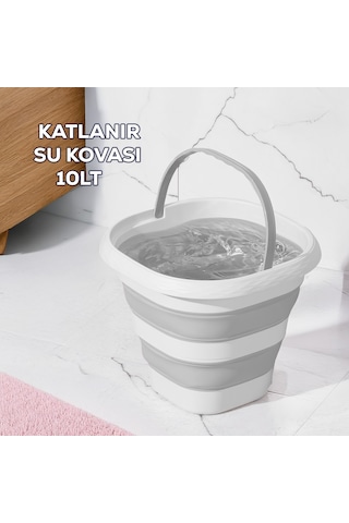 Porsima 1175 Damla Katlanabilir Silikon Su Kovası Gri Beyaz Beyaz - Gri