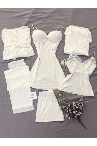 Mh Moony Homewears Kutulu Beyaz Altılı Penye Ultra Lüks Çeyiz Seti Muhteşem Beyaz