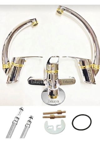 Eshome Krom Gold Mix Kuğu Banyo Mutfak Ve Lavabo Bataryası Musluğu 3 Lü Set