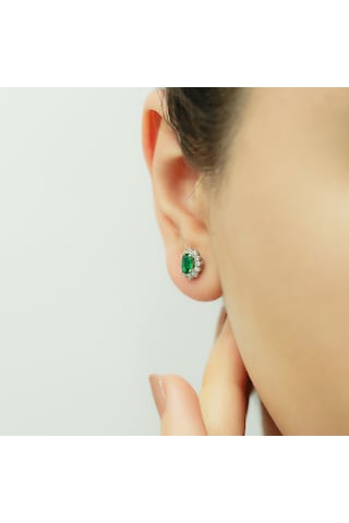Lova Pırlantalı Oval Zümrüt Anturaj Küpe - 3050001