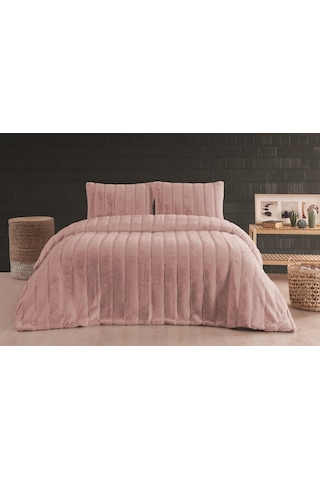 Merinos Luxe 3 Parça Çift Kişilik Yatak Örtüsü Seti Kutulu 230x250 Çizgili Pudra Pudra