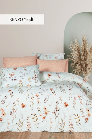 % 100 Pamuk Lüks Ranforce Çift Kişilik Nevresim Takımı Nefes Alır Terletmez 200 X 220 Cm 4 Parça Yeşil