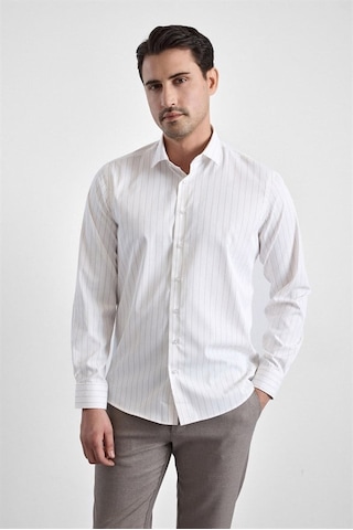 Süvari Bej Slim Klasik Yaka Casual Gömlek Gm1008400365-bj3