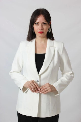 Moda Berray 1905 Beyaz Kadın Büyük Beden Blazer Ceket Beyaz