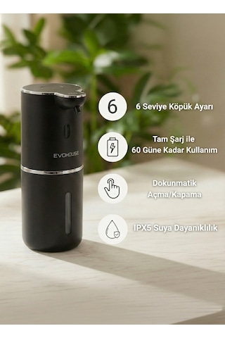 Otomatik Sensörlü Köpük Sıvı Sabunluk - Şarjlı- Dijital Led Ekran - Duvara Monte - P18 Model Siyah