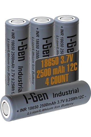 I-gen Industrial E003 Inr 18650 3.7v 2500 Mah 12c 9.25wh Li-ıon Şarjlı Pil Düz Başlı Lityum Pil 4'lü Paket