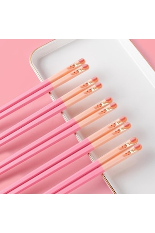 Agoodshop Yeşil Pembe 5 Çift Japon Metal Yemek Çubukları Seti, Sağlıklı Yemek Ustaları İçin Yeşil