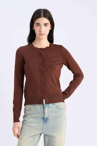 DeFacto Regular Fit Bisiklet Yaka Basic Düz Triko Hırka D6282AX25SPBN311 Kahve