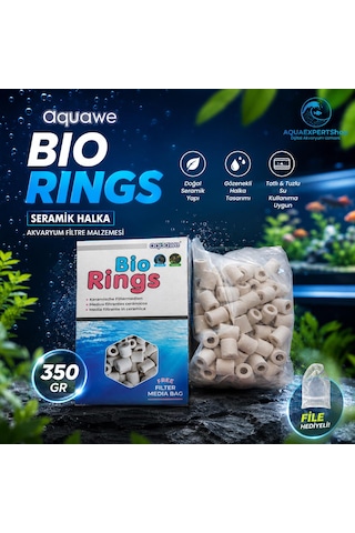 Aquawe Bio Rings - Seramik Halka - Akvaryum Filtre Malzemesi - File Hediyeli - Üstün Bakteri Tutma - 350 Gr