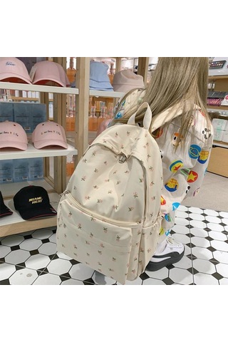 Yogodlns Moda Çiçek Sırt Çantası Kadınlar Için Su Geçirmez Naylon Sırt Çantası Genç Büyük Kapasiteli Öğrenci Okul Çantası Seyahat Kızlar Beyaz