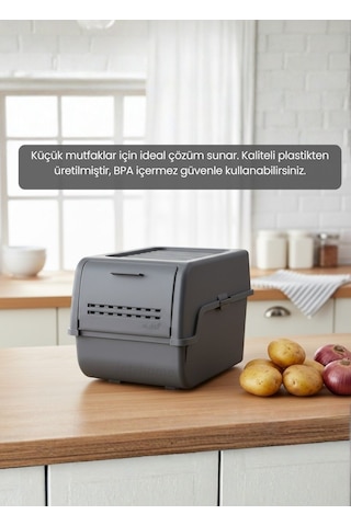 2'li Mini Boy Patates Soğan Sepeti Bpa Free Sebzelik Organizer Kutu Motek Antrasit 8 L Antrasit