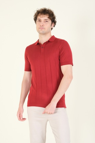 Giyim Dünyası Erkek Çizgili Polo Yaka Merserize T-shirt Bordo 001