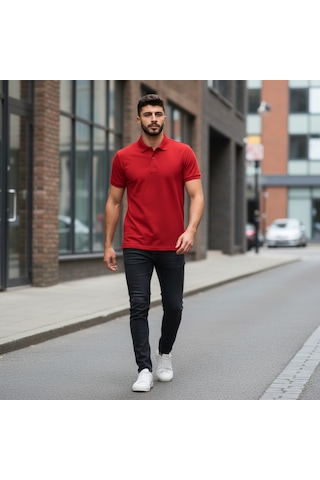 Bite Nose Renk Seçenekli Erkek Polo Yaka Tişört Günlük & Şık Pamuklu Slim Fit Açık Kırmızı