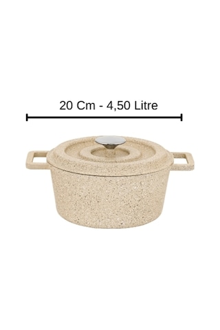 Elexsus 24 Cm Döküm Granit Derin Tencere Cappucıno Döküm Kapaklı Yapışmaz