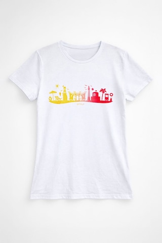 Markapia Kadın Pamuk Renkli Antalya Baskılı Beyaz T-shirt