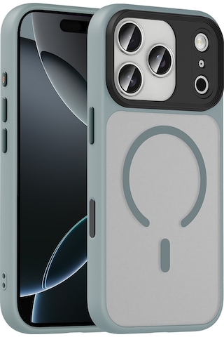 Apple Uyumlu iPhone 17 Pro Max Kılıf Mat Arka Yüzey Wireless Şarj Özellikli Mkst Flet M-safe Kapak - Gri Gri