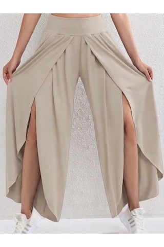 DefyModa Kadın Yüksel Bel Lastikli Önden Çapraz Detaylı Sandy Pantolon Bej