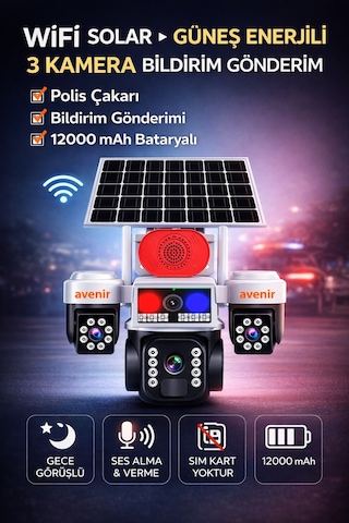 3 Kameralı Güneş Enerjili Wi-fi Güvenlik Kamerası 15mp Solar