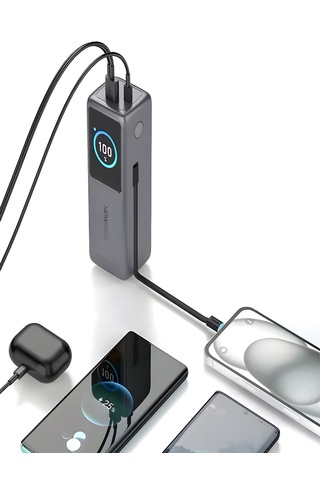 30000mah 140w Hızlı Şarjlı Tft Ekranlı Kendinden Type-c Kablolu 2type-c 1usb Girişli Powerbank siyah