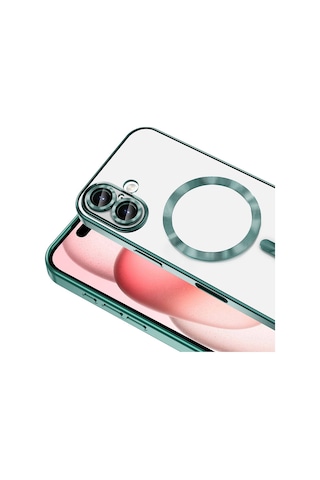 Apple Uyumlu iPhone 17 Pro Max İçin Magsafe İle Kılıf Kamera Lensli Korumalı Şeffaf Silikon Kapak Koyu Yeşil