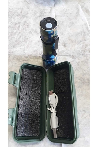 Güçlü Led Usb Şarjlı Mini El Feneri 2 Mod Yan Led Çakarlı Deprem Siyah