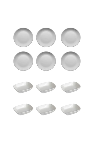 Gürallar 12 Parça Beyaz Çok Amaçlı Kahvaltılık Meze Ve Çerezlik Seti - 6 Yuvarlak 15cm + 6 Dikdörtgen 14x8cm
