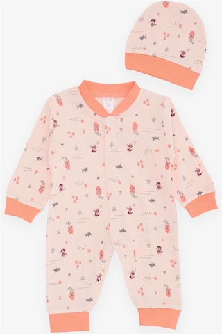 Breeze Kız Bebek Tulum Orman Temalı Kız Desenli 0 3 Ay 6 Ay, Somon Somon