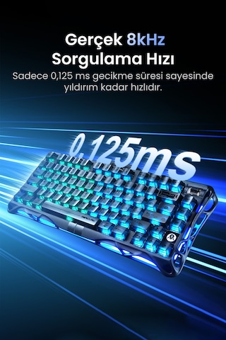 Gravastar Mercury V75 He Hall Effect Manyetik Switch Gaming Klavye, Hot-swappable, Rapid Trigger, 80