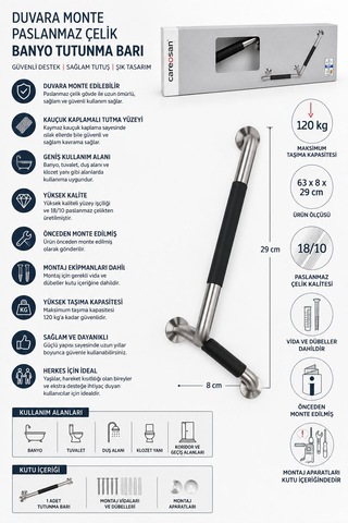 Paslanmaz Çelik Banyo Tutunma Barı 63 Cm Gümüş